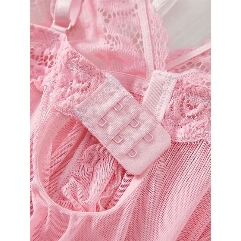 Traje con tirantes, camisón ultrafino de verano, conjuntos de Tanga de encaje, pijamas sexis para mujer, lencería, vestido de noche caliente, ropa de dormir cómoda