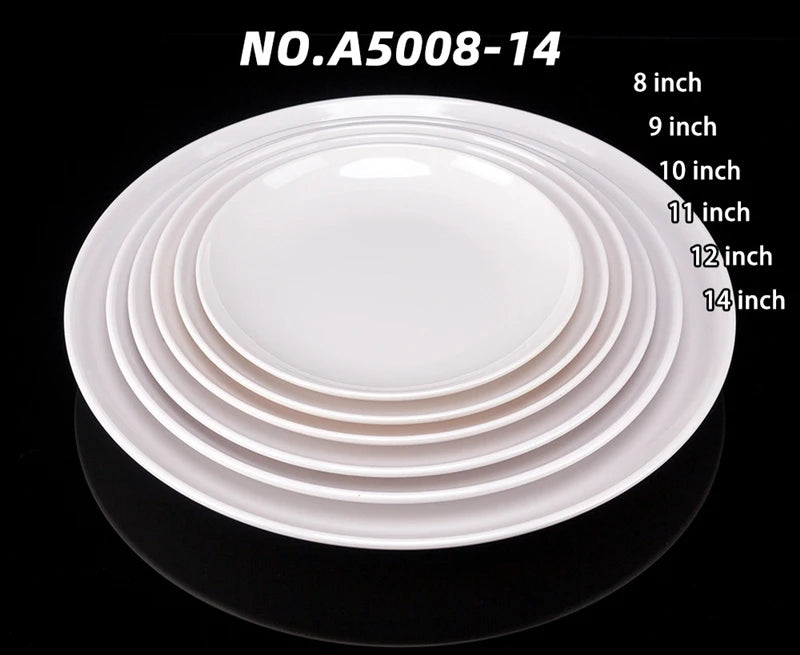Platos redondos de melamina para Hotel, juegos de cena de 8-14 pulgadas, platos blancos de porcelana de imitación, bandeja para servir, vajilla hermosa, comida occidental