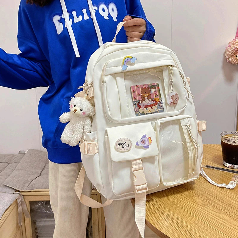 Mochilas bonitas para mujer, mochila escolar de nailon con múltiples bolsillos impermeable para estudiantes y niñas, mochila Kawaii para ordenador portátil, Mochilas