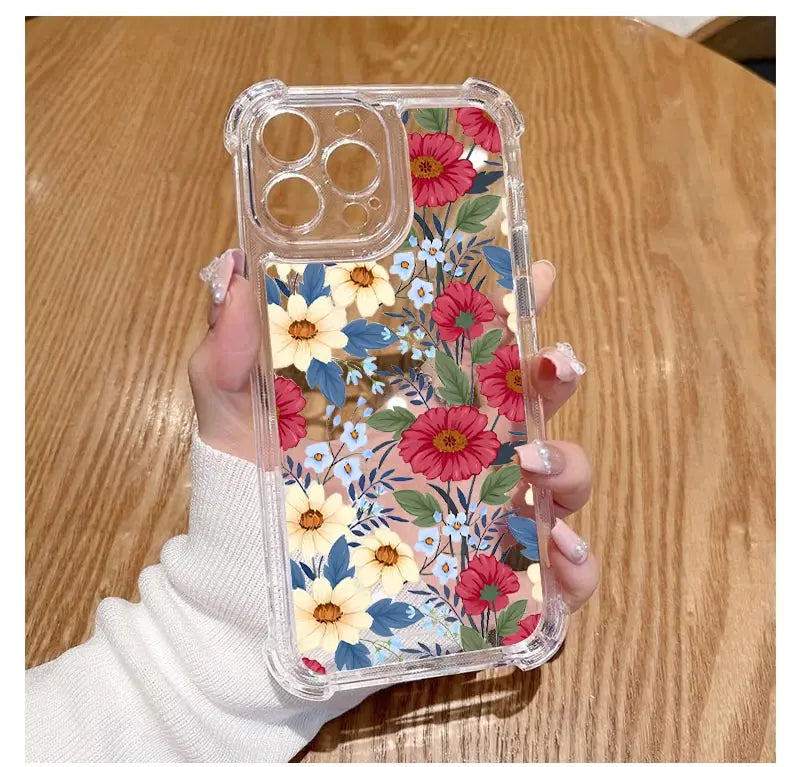 Funda de teléfono transparente G54 flores y hierba para Motorola Moto G54 G53 G52 G72 G82 G13 G73 G32 G84 G14 G42 G24Power G30 G9