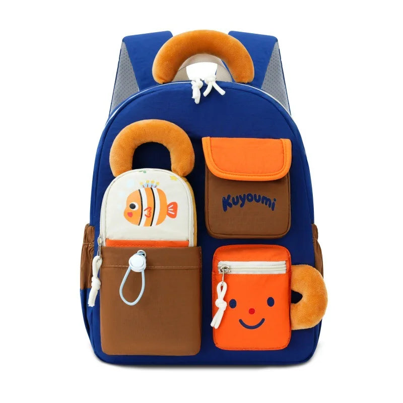 Mochila con múltiples bolsillos, bonita mochila escolar de moda con dibujos animados para niños de primaria y secundaria, ligera y de gran capacidad