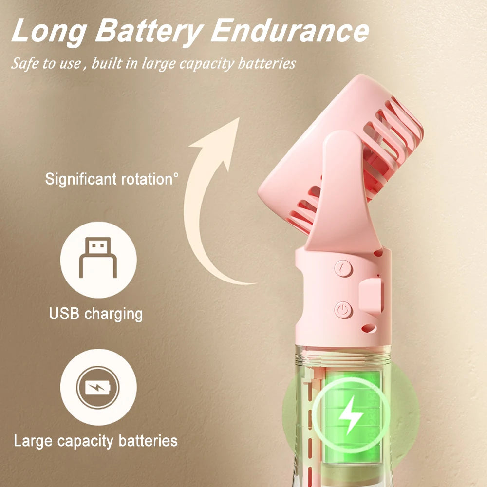 Miniventilador portátil de mano, dispositivo de pulverización de agua, con carga USB, 4 velocidades, para colgar en el cuello, Personal