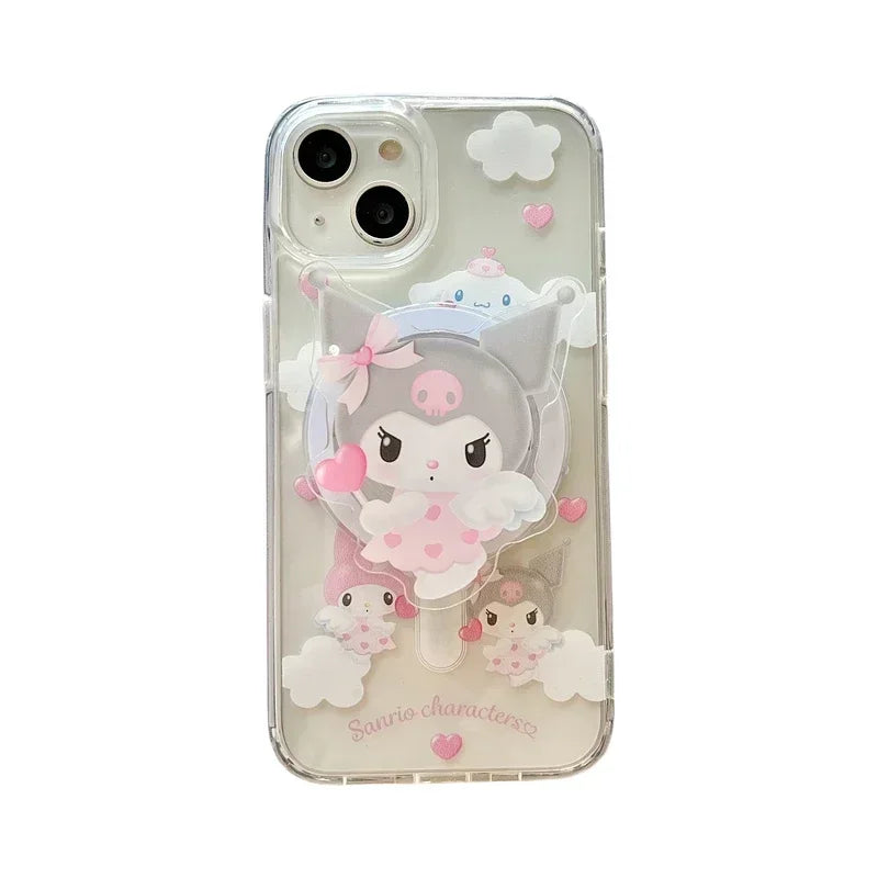 Sanrio Hello Kitty Melody Kuromi soporte magnético Magsafe funda de teléfono con carga inalámbrica para iPhone 16 15 14 13 12 11 Pro Max