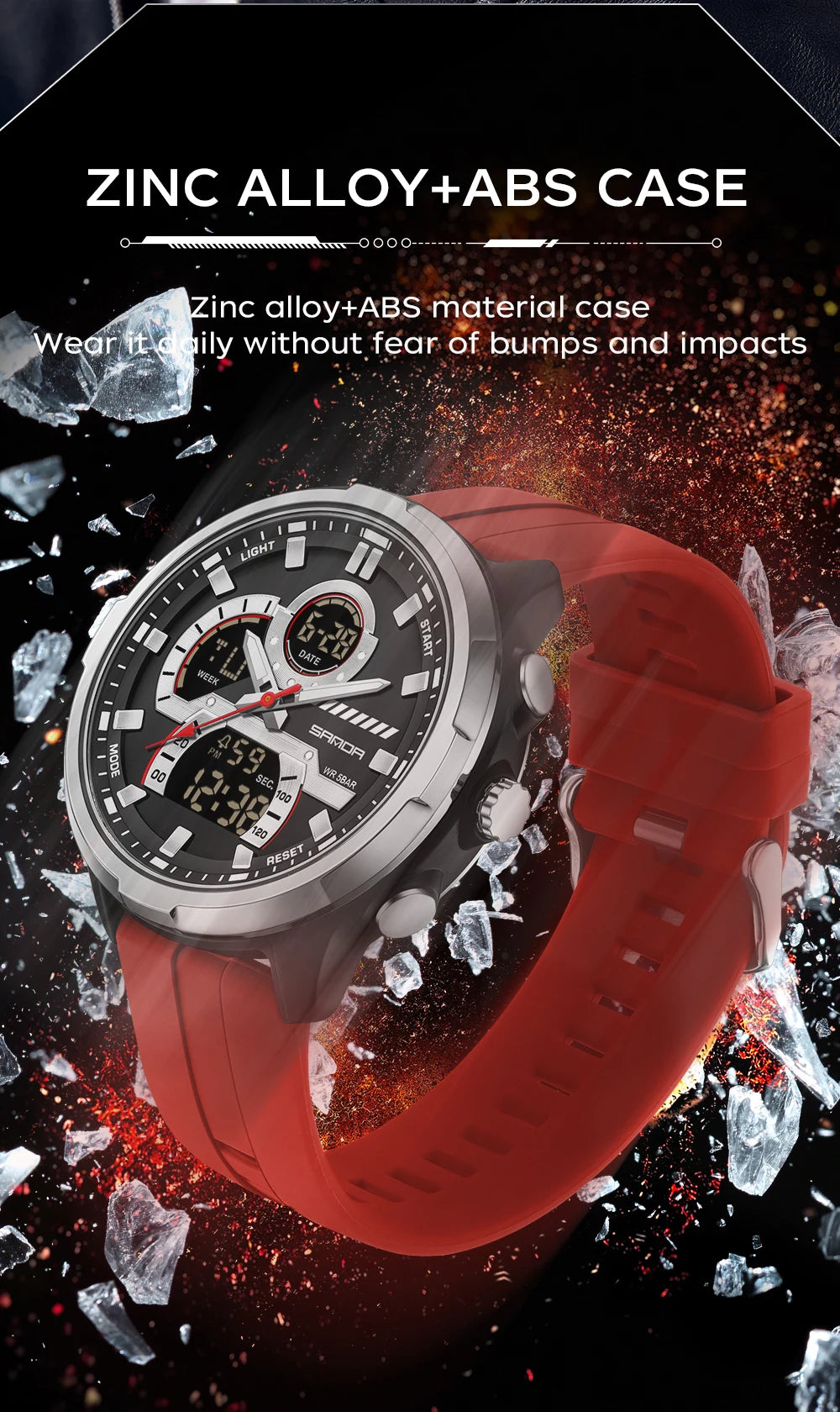 Reloj electrónico de cuarzo SNADA para hombre con pantalla Dual deportivo multifuncional LED resistente al agua reloj electrónico de cuarzo para hombre 9077