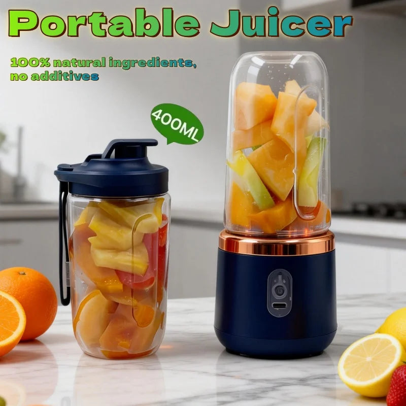 Licuadora Portátil de Doble Vaso, Exprimidor USB, Mezclador de Frutas para Smoothies, Batidos y Jugos, Procesador de Alimentos Compacto, Exprimidor de Naranjas
