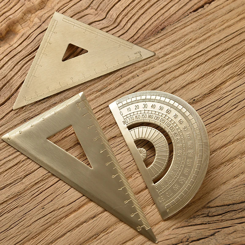 Reglas rectas de latón Retro, regla triangular de Metal de centímetros y pulgadas, transportador, herramienta de medición de papelería, suministros escolares y de oficina