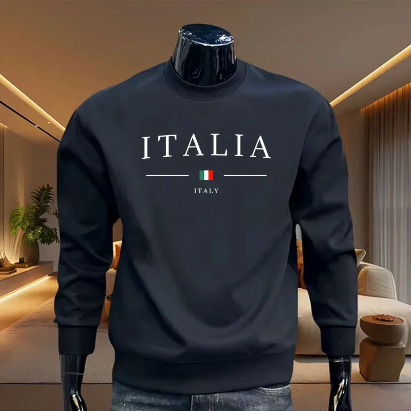 Sudaderas con estampado italiano para hombre, Tops informales con cuello redondo, deportes al aire libre, trotar, ropa para hombre, jersey de otoño e invierno, ropa deportiva 2025