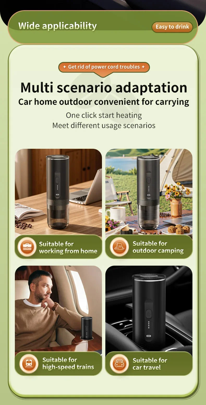 Cafetera Espresso eléctrica inalámbrica 2 en 1 para coche y hogar, cafetera portátil para acampar, cafetera de viaje en polvo cápsula