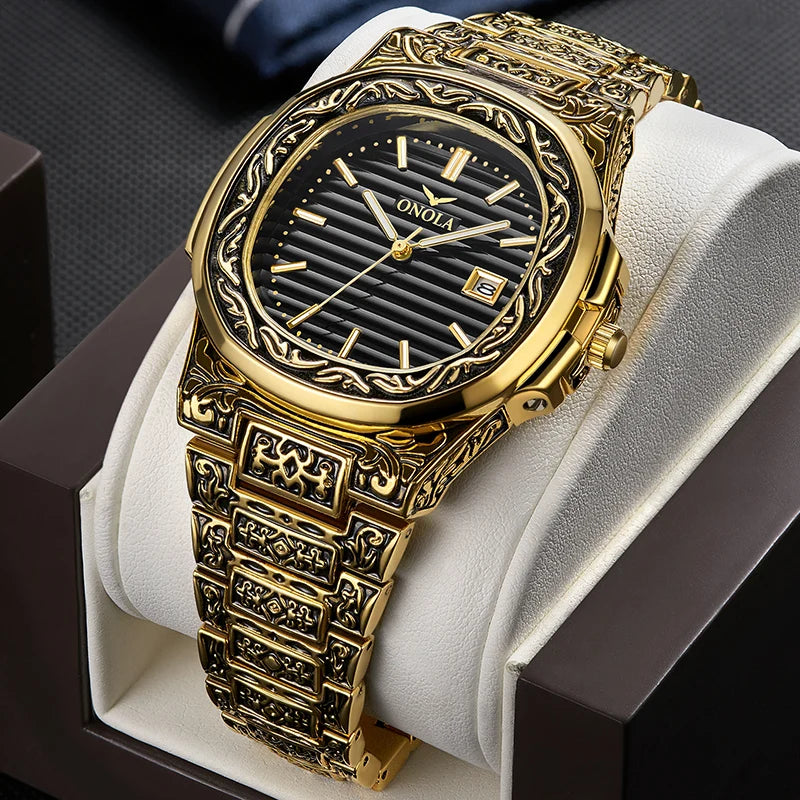 Relojes para hombre ONOLA, relojes de pulsera de cuarzo informales a la moda, reloj masculino de marca superior, relojes de pulsera de cuero de lujo con calendario