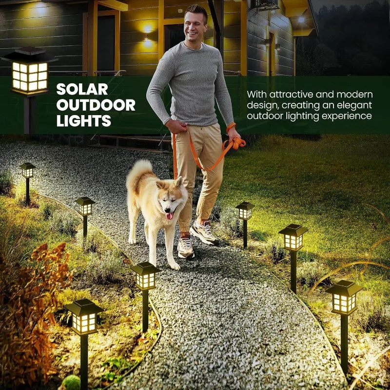 Paquete de 2 luces solares para caminos, lámpara Solar para exteriores, iluminación de paisaje impermeable para jardín, Patio, pasarela, entrada, decoración de acampada