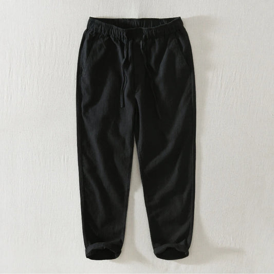 Pantalones de lino hasta el tobillo para hombre — Sueltos con cordón, estilo casual de verano