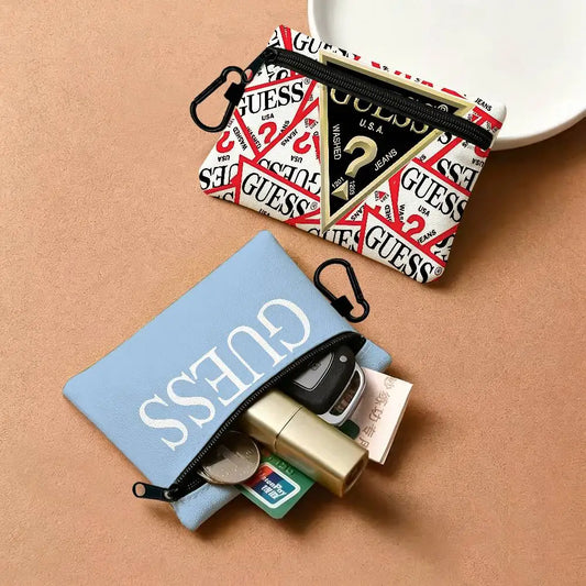 Monedero con cremallera de tela Oxford blanca con logotipo de G-Guess-s, bolsa ligera para colgar llaves, tarjetero para uso diario