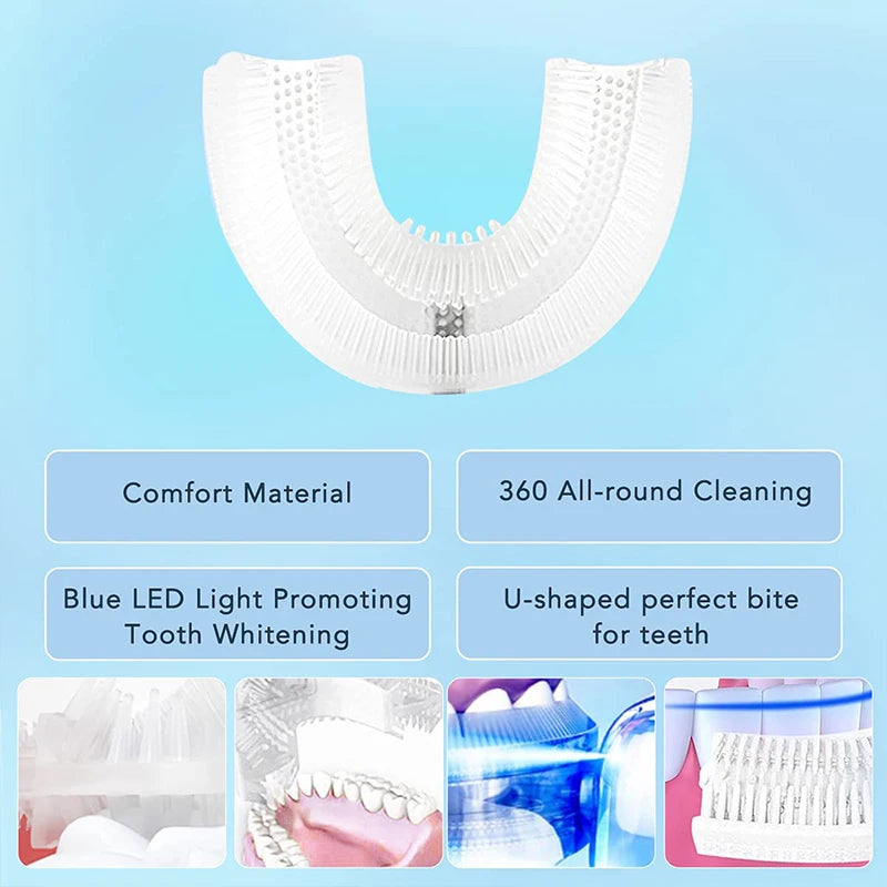 Cepillo de dientes eléctrico en forma de U para el cuidado Dental, cepillo de dientes eléctrico automático en forma de U de 360 grados