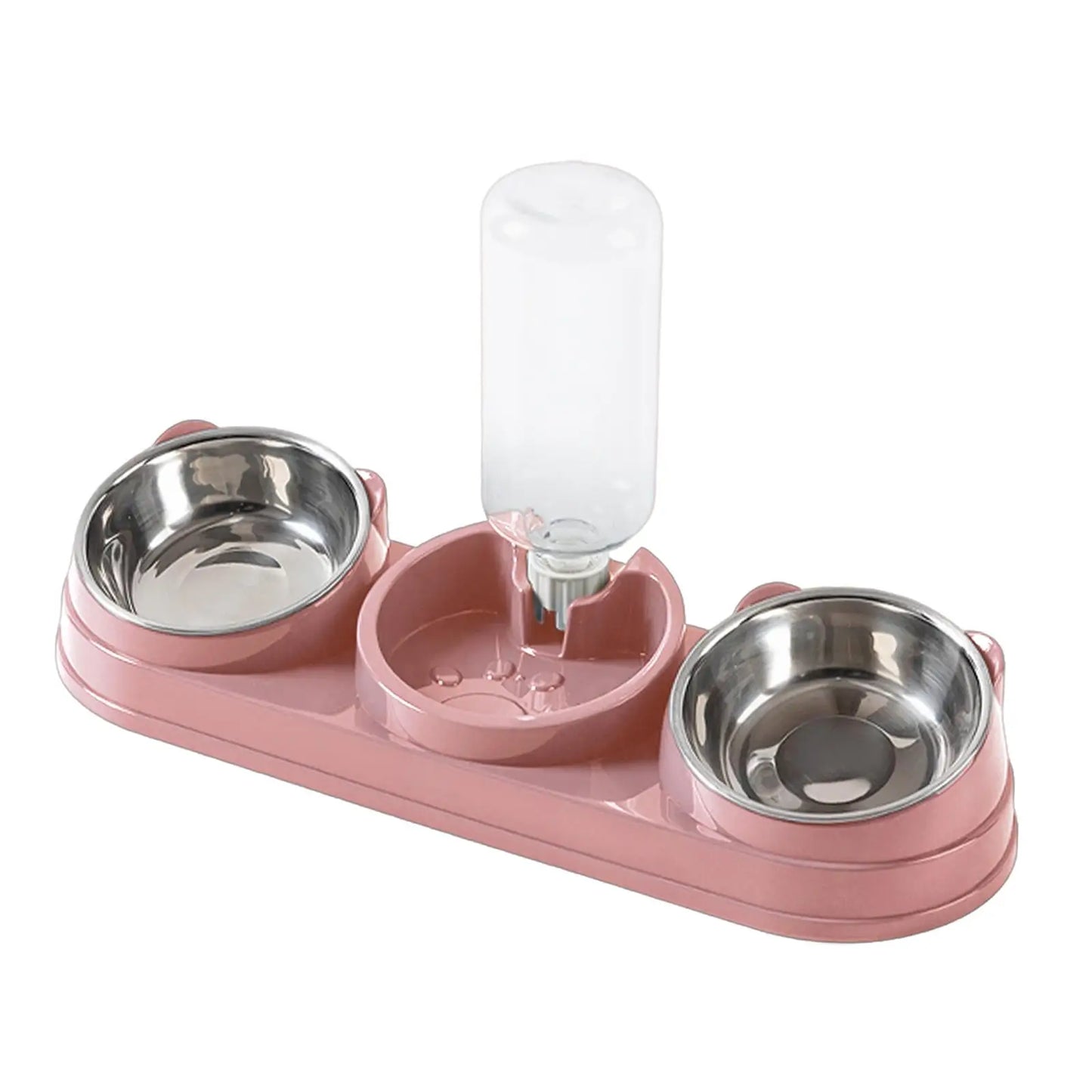 Cuenco triple para gatos, cuenco para comida y agua para mascotas, inclinado a 15 ° , 3 en 1, para húmedo y
