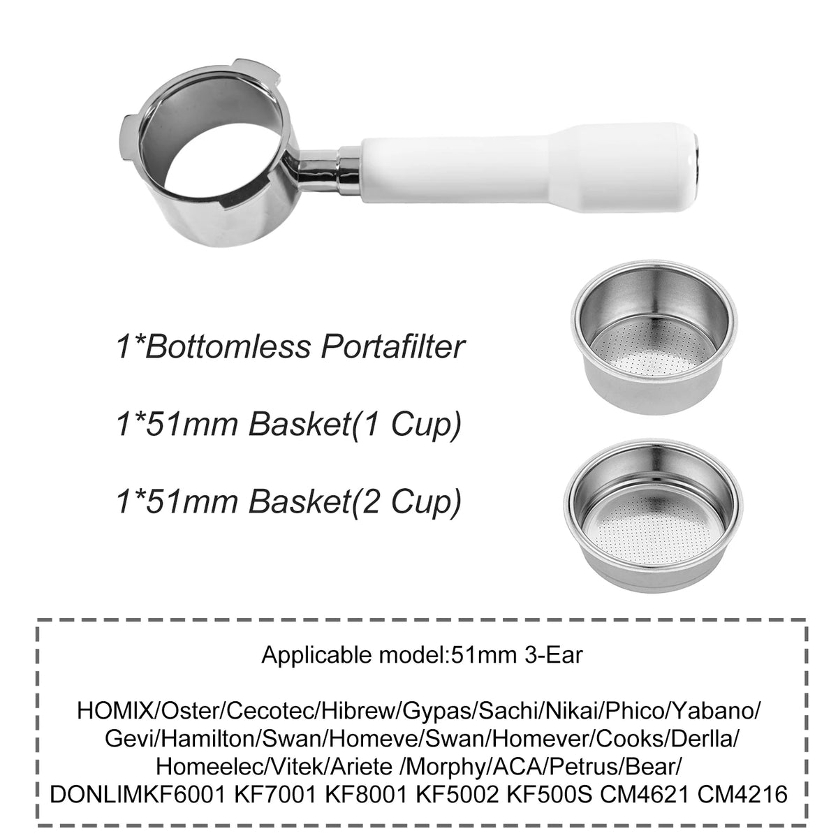 Portafiltro sin fondo para café, 51mm, para Homix H11 Oster Cecotec Hibrew, cesta de filtro de repuesto de 1 y 2 tazas, accesorio para máquina de café expreso