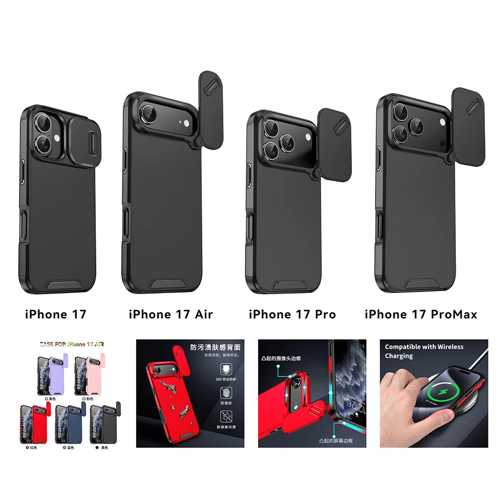 Funda anticolisión a prueba de golpes para iPhone 17 Pro Max 17Air 17Pro 16E, fundas protectoras para cámara deslizante para iPhone 17 Air Cover