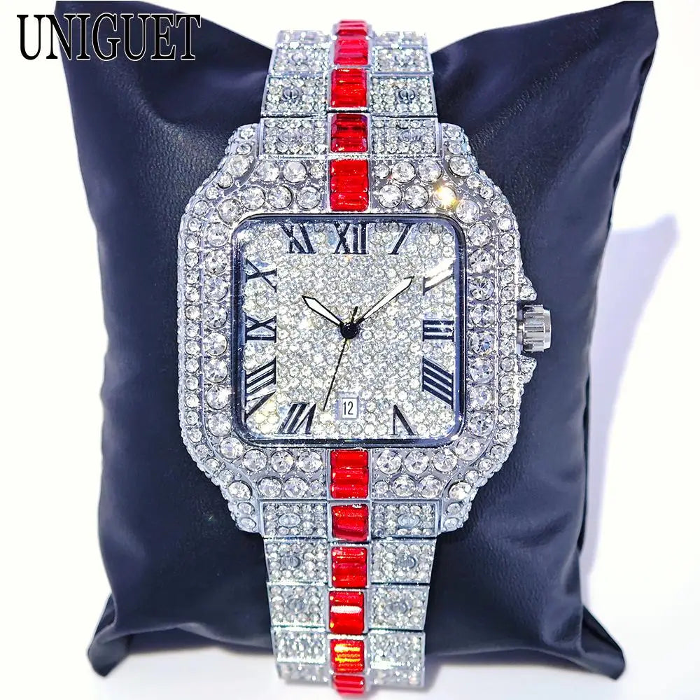 Reloj de pulsera de cuarzo cuadrado para hombre, joyería ostentosa de Hip Hop, marca UNIGUET, joyería ostentosa, moda novedosa, envío directo