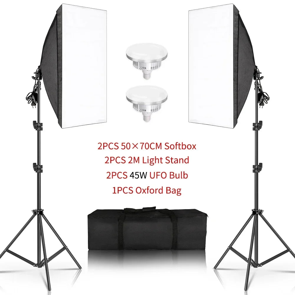 Kit de iluminación Softbox de 20w/30w/40w, Kit de iluminación de fotografía continua, bombilla E27, equipo de luces de estudio fotográfico para sesión de fotos