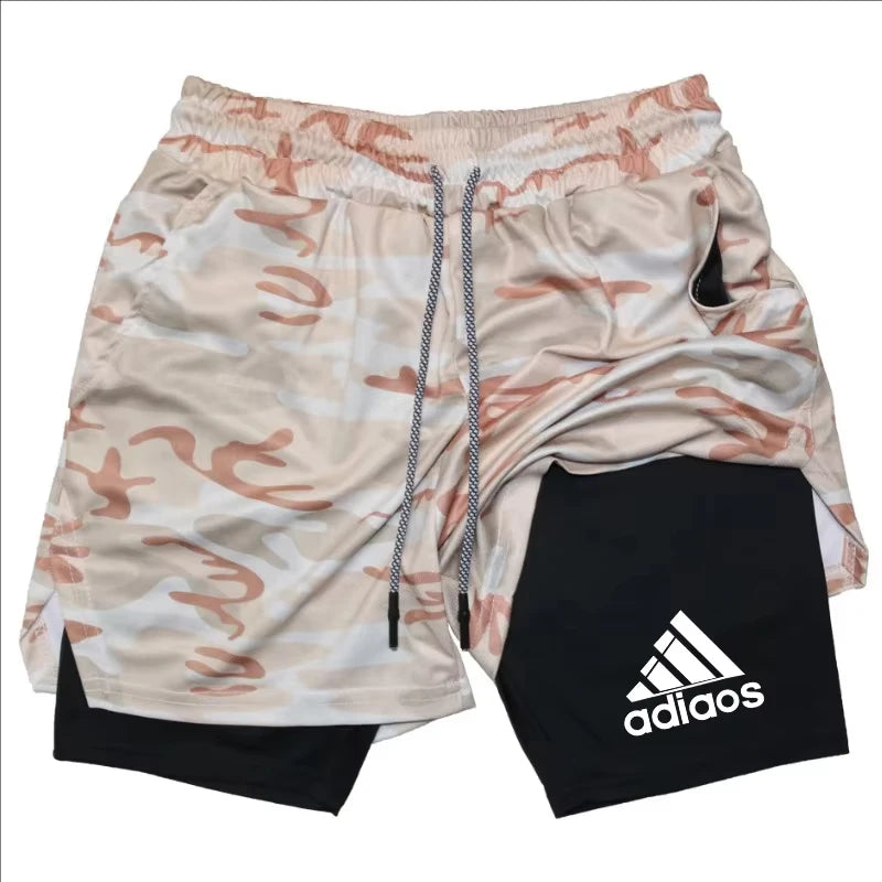 Pantalones cortos de compresión para hombre, pantalones cortos deportivos de entrenamiento para correr, pantalones cortos de secado rápido para gimnasio de verano en uno