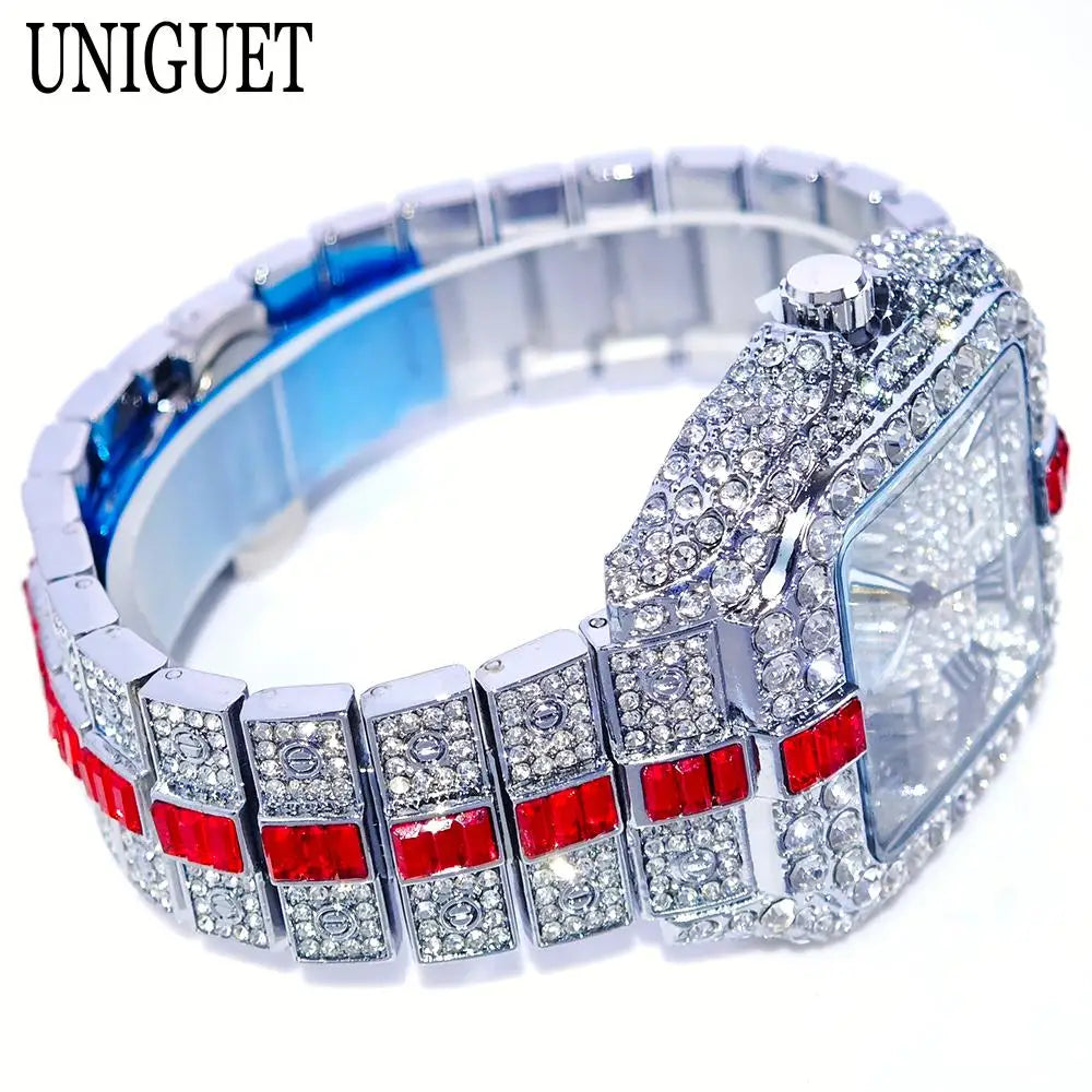 Reloj de pulsera de cuarzo cuadrado para hombre, joyería ostentosa de Hip Hop, marca UNIGUET, joyería ostentosa, moda novedosa, envío directo