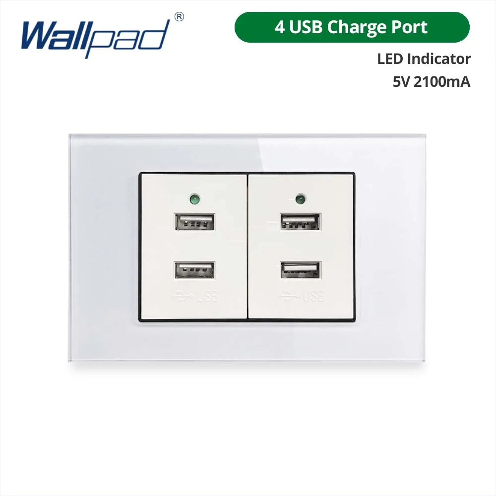 Wallpad Panel de vidrio templado blanco interruptor de luz de pared UE Reino Unido italiano Chile enchufe botón basculante 118*75mm 16A AC110-250V
