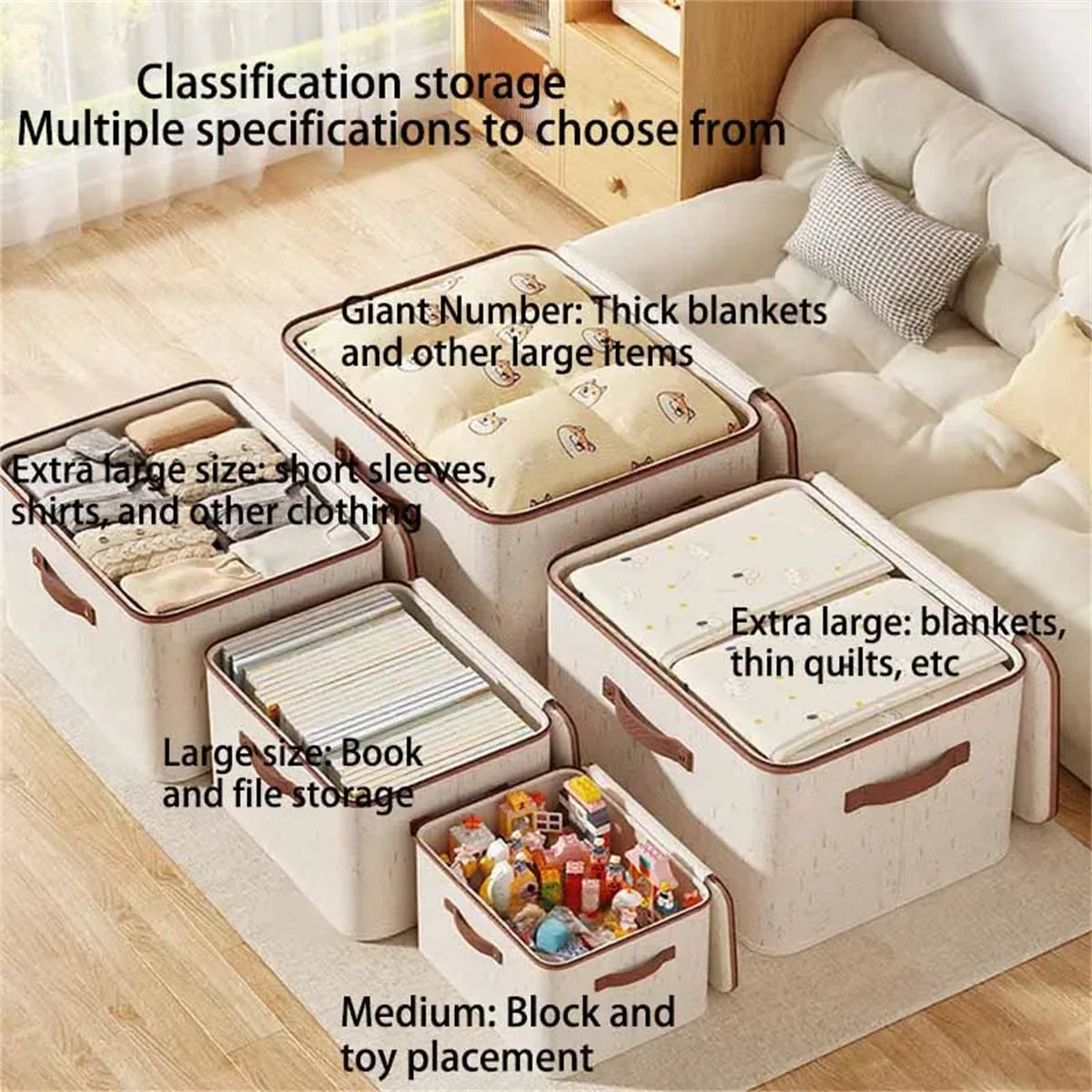 Caja de almacenamiento grande para el hogar, caja organizadora de almacenamiento con cremallera de lino y algodón de carcasa dura resistente con tapa para ropa, juguetes, mantas ﻿