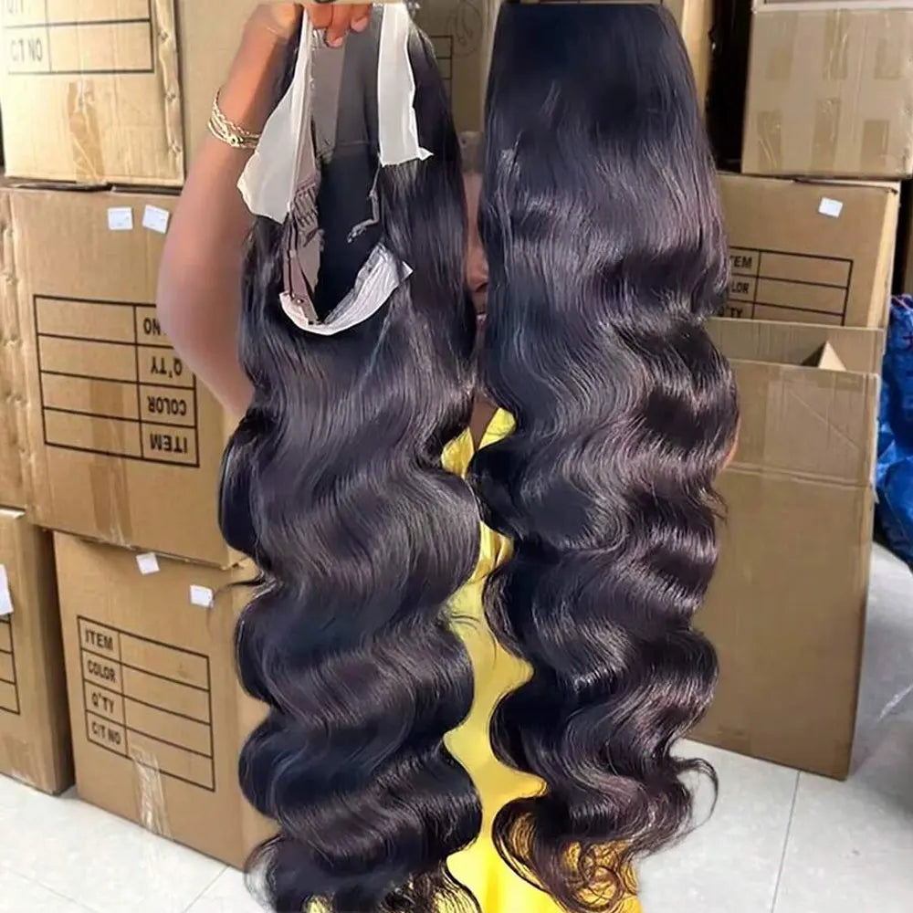 Pelucas de cabello humano ondulado de 40 y 42 pulgadas, peluca de cabello humano con frente de encaje HD 13x6 de 250% de densidad, peluca con cierre de encaje sin brillo 5x5 prearrancada