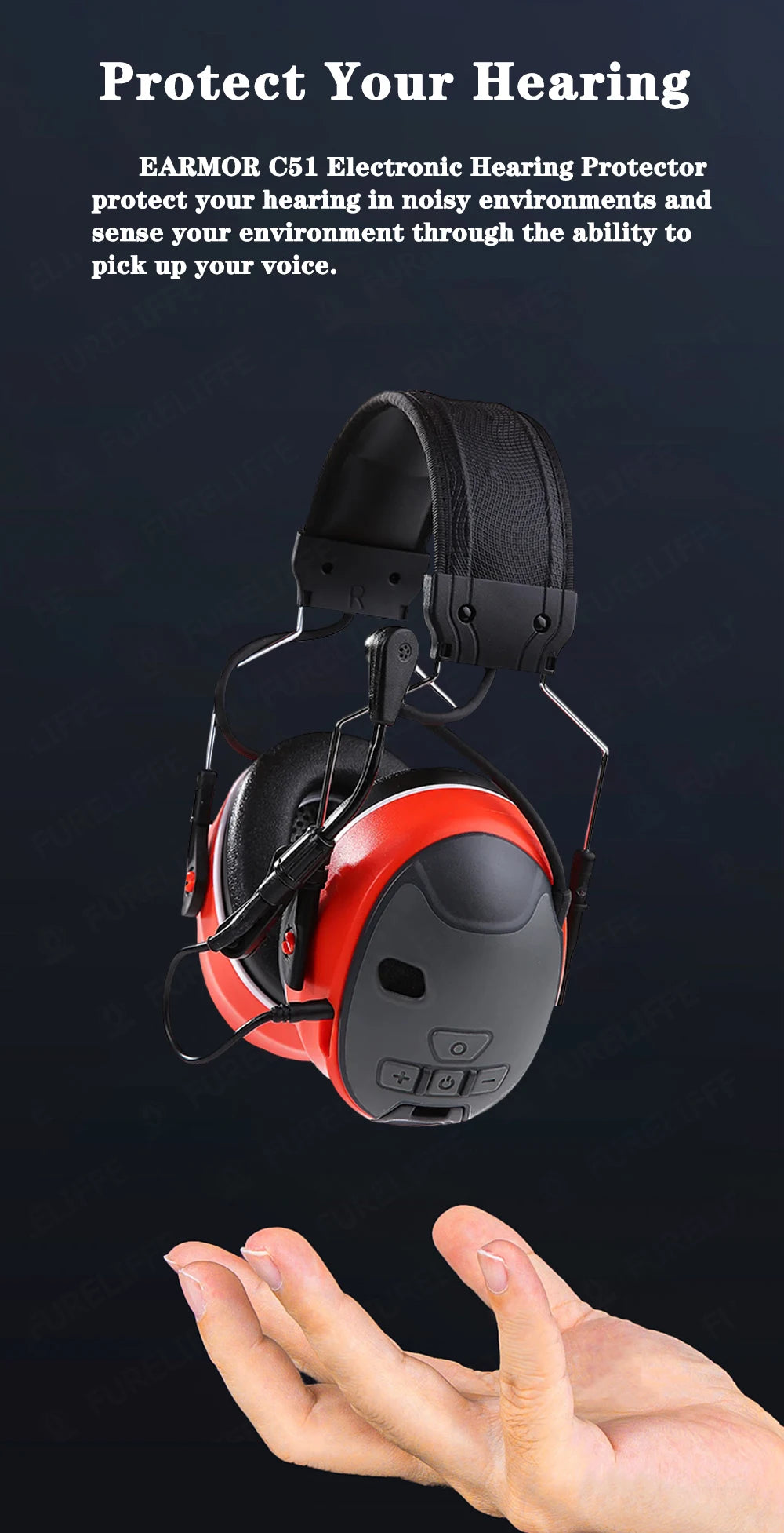EARMOR-auriculares electrónicos C51 con Bluetooth 5,3, dispositivo de comunicación táctico con cancelación de ruido, orejeras de fábrica