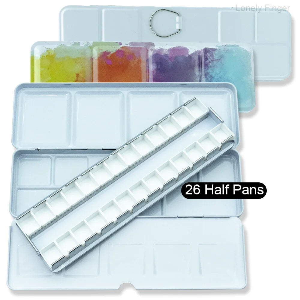 Caja de paleta de estaño de acuarela de Metal vacía con 14/26/52 Uds. Medias sartenes de acuarela vacías desmontables para paleta de acuarelas de viaje DIY