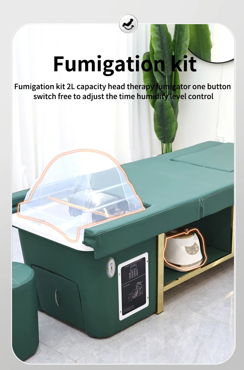 Mesa de Masaje Tailandesa de Diseño Moderno, Cama Eléctrica para Lavado de Cabello, Equipo de Spa Capilar, Cama Reclinable para Salón de Belleza con Lavabo de Cerámica y Reposapiés