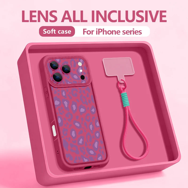 Funda para Teléfono con Estampado de Leopardo y Correa para iPhone 18 17 Pro Max 17e 16 15 14 Pro Max 13 12 Pro, a Prueba de Golpes, de TPU Suave con Cordón