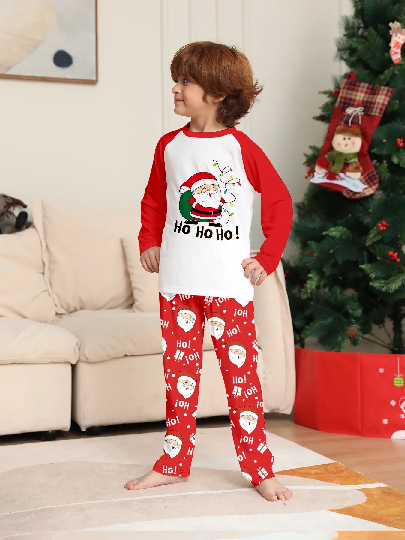 Nuevo pijama navideño con apariencia familiar, estampado de Papá Noel, trajes a juego para madre, padre y niños, traje holgado bonito de 2 piezas, ropa de dormir, ropa de Navidad