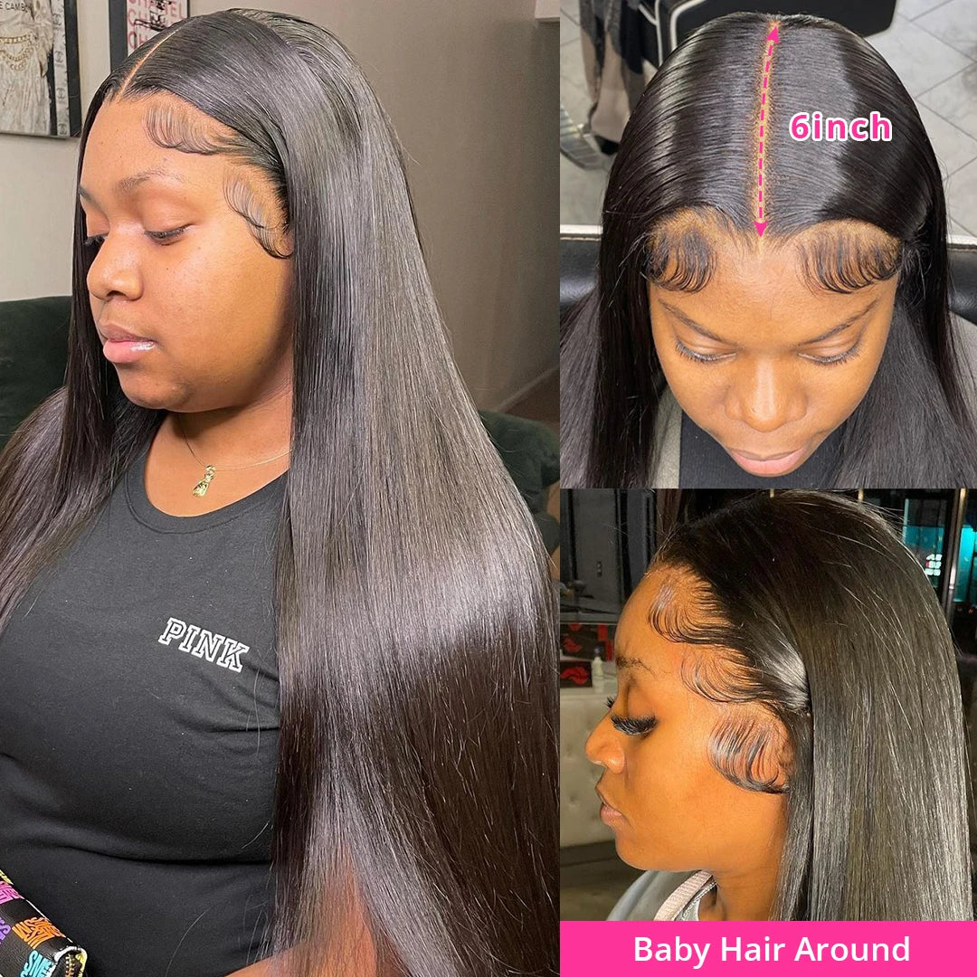 Peluca frontal de encaje HD 13x6 13x4, peluca frontal de encaje de cabello humano de 30 pulgadas, lisa como un hueso, pelucas de cabello humano con encaje transparente, peluca con cierre HD 4x4