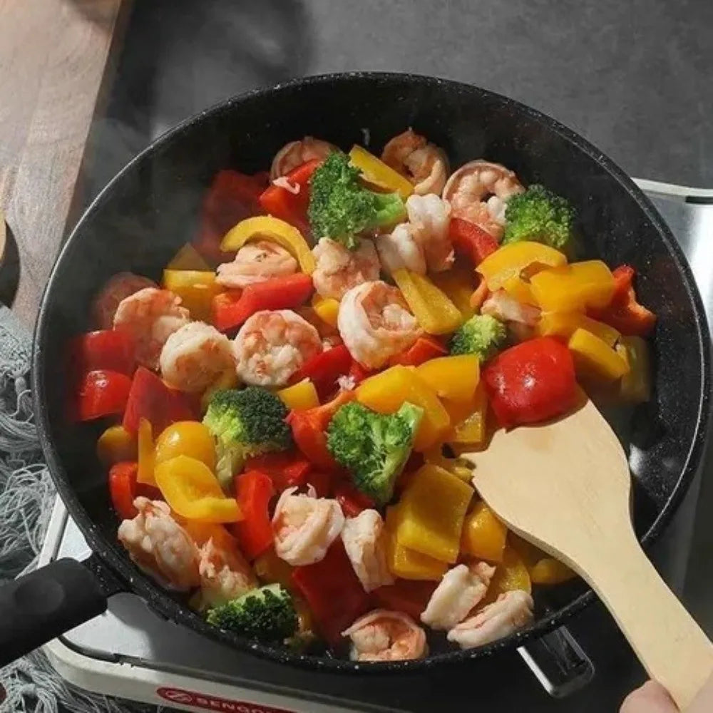 Sartén de piedra Maifan sin tapa de 18-25 cm, sartén antiadherente, utensilio de cocina grueso para cocinar carne, apto para cocinas de gas e inducción.