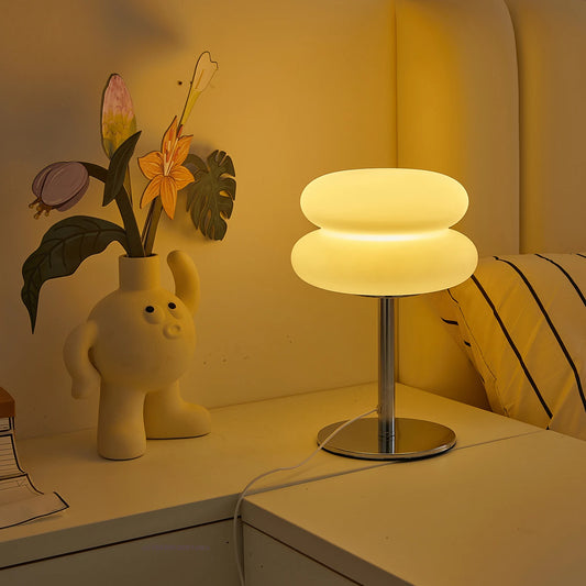Lámpara de Mesa Bauhaus con Pantalla de Plástico, Lámpara Nórdica Tipo Hongo para Dormitorio, Sala de Estar, con 9 Niveles de Brillo Ajustable, Luz Ambiental