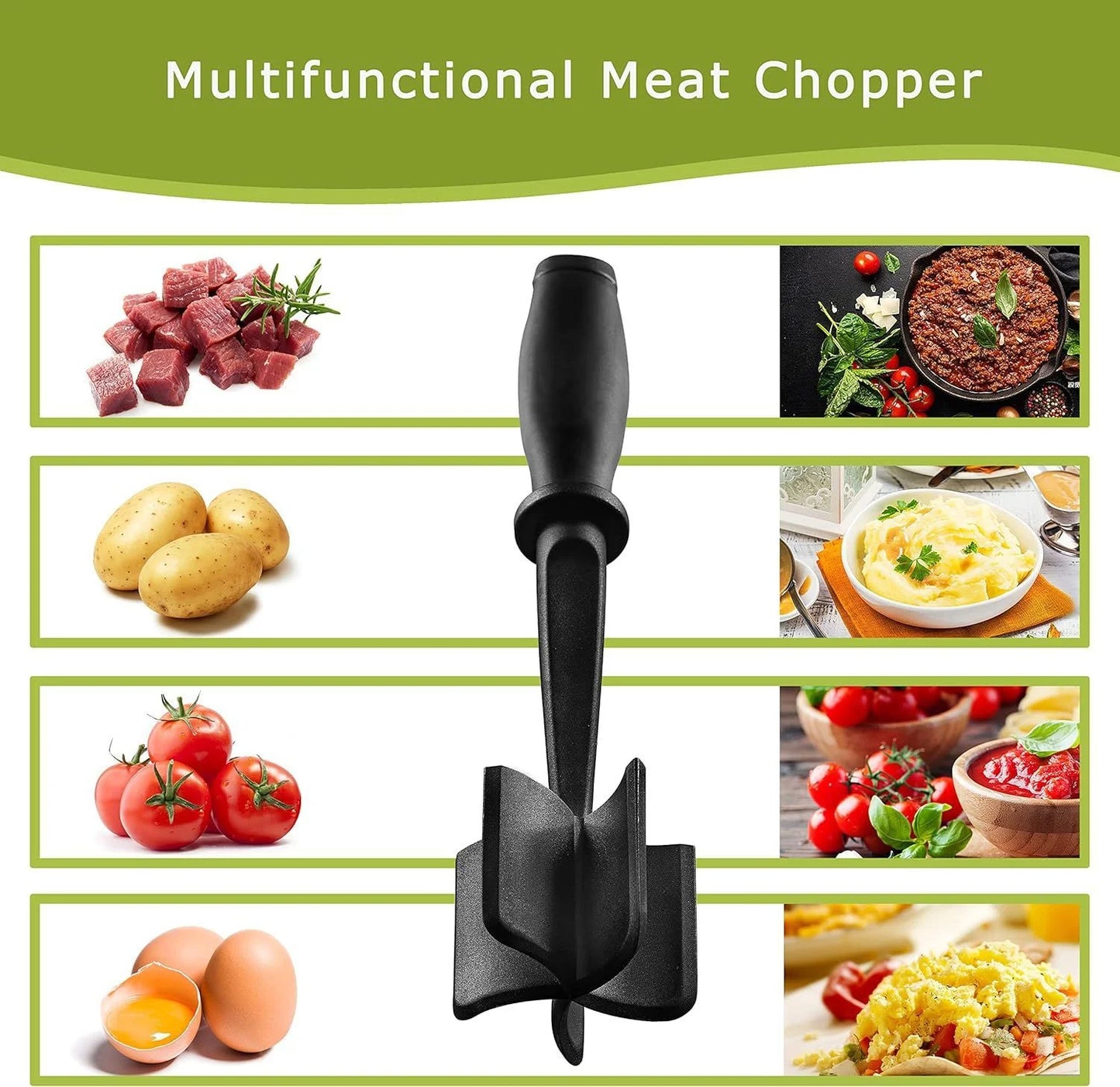 Picadora de carne de plástico, picadora de carne manual, raspador de cocina, picadora de carne picada, pala para mezclar