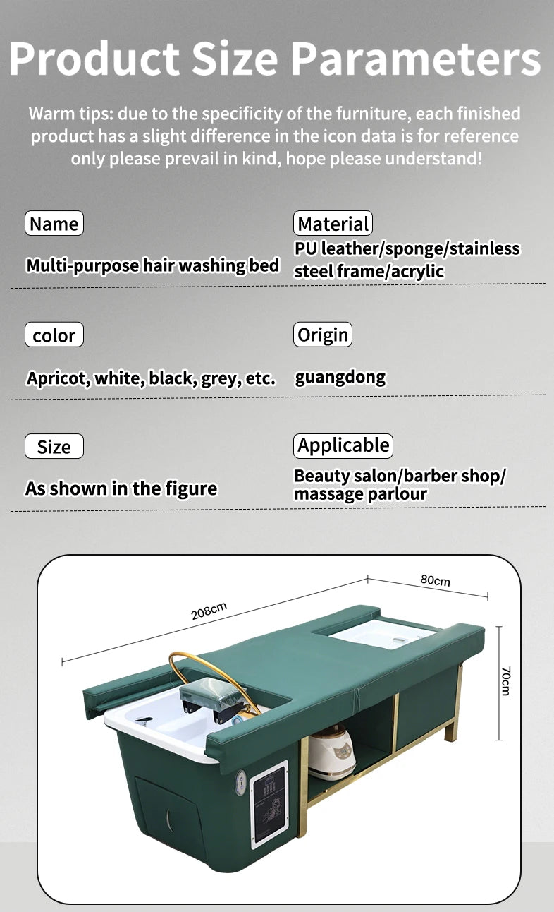 Mesa de Masaje Tailandesa de Diseño Moderno, Cama Eléctrica para Lavado de Cabello, Equipo de Spa Capilar, Cama Reclinable para Salón de Belleza con Lavabo de Cerámica y Reposapiés
