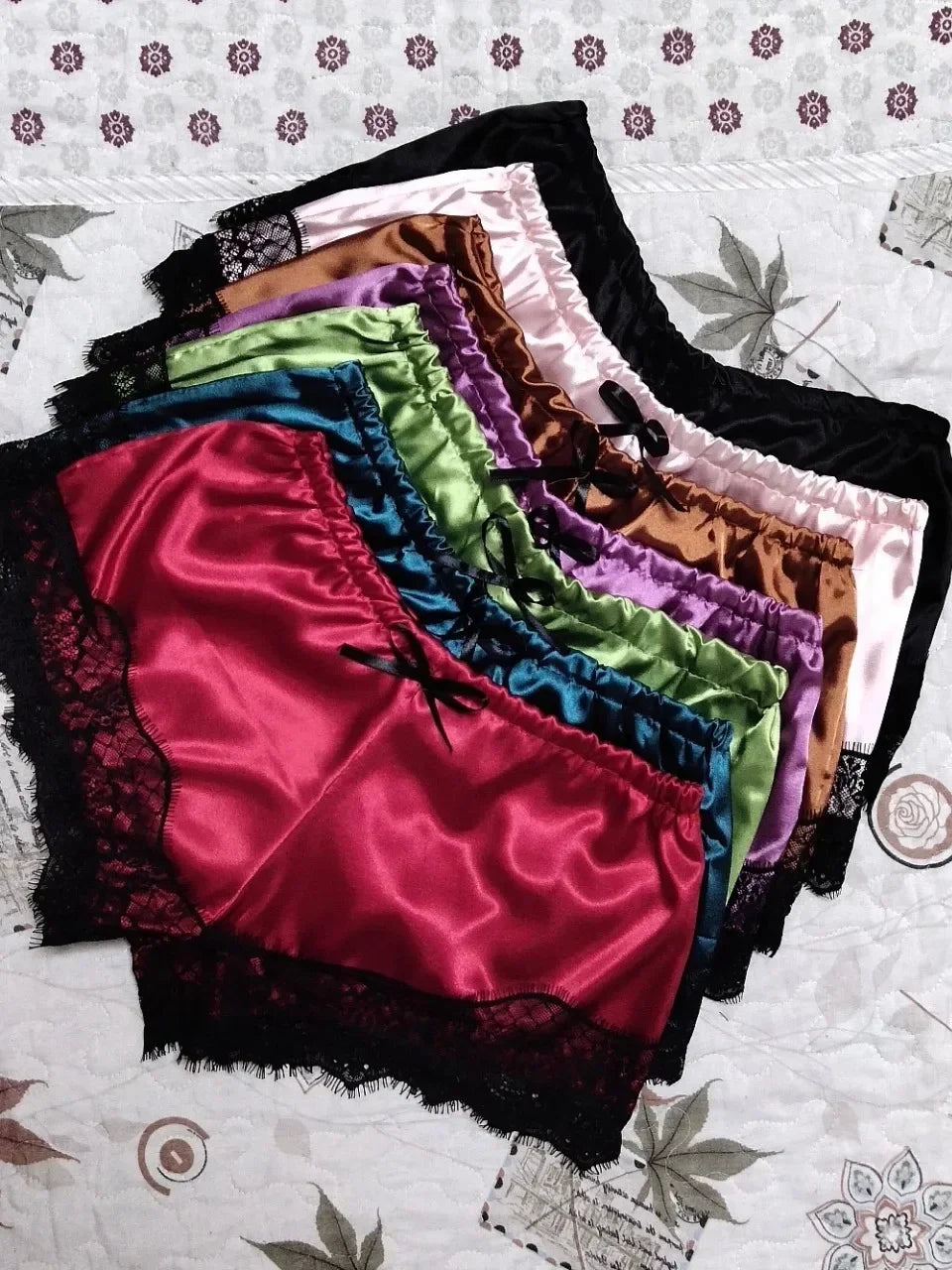 Conjunto de pijamas de 2 piezas para mujer, ropa de dormir, lencería sexy, tops cortos de seda de encaje y pantalones cortos, conjuntos de pijamas informales