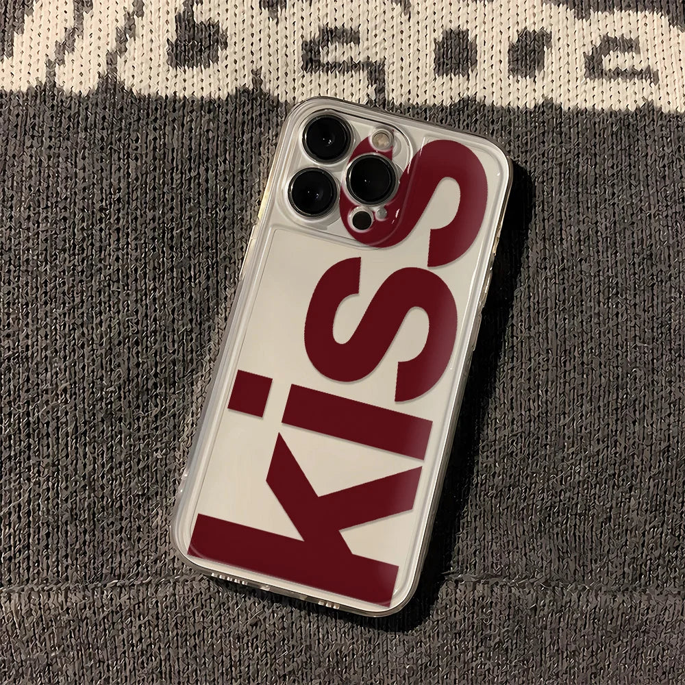 Kiss fundas de teléfono en inglés para iPhone 17 16 15 14 Plus 13 12 11 Pro Max Plus 17 Air funda de silicona transparente Coque