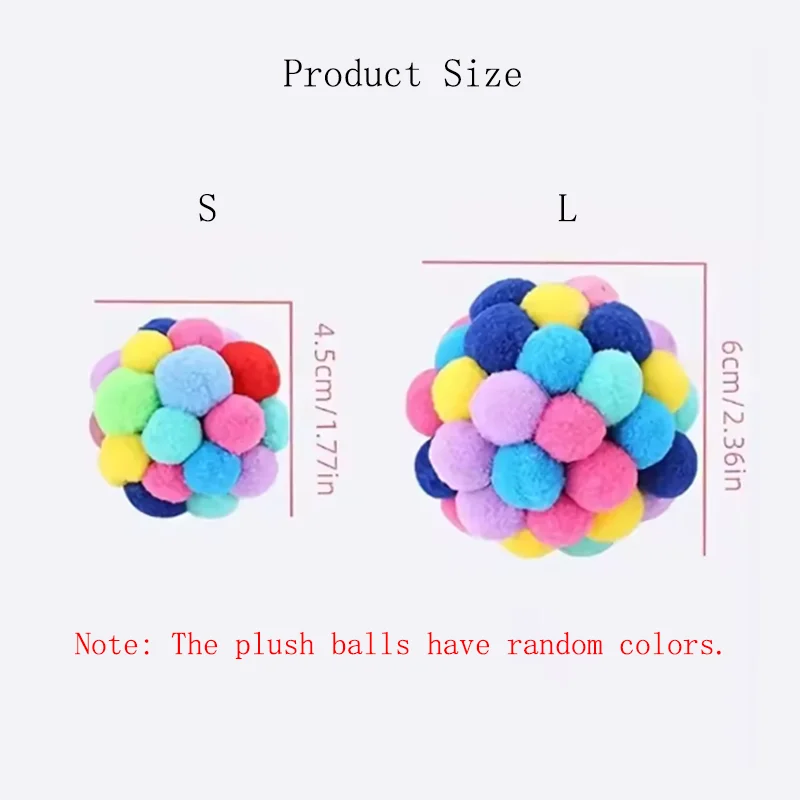1/3 Piezas Juguetes Populares para Gatos, Pelota de Peluche con Campana Rebotadora y Pompones Coloridos, Suministros para Mascotas, Color Aleatorio, de Lana