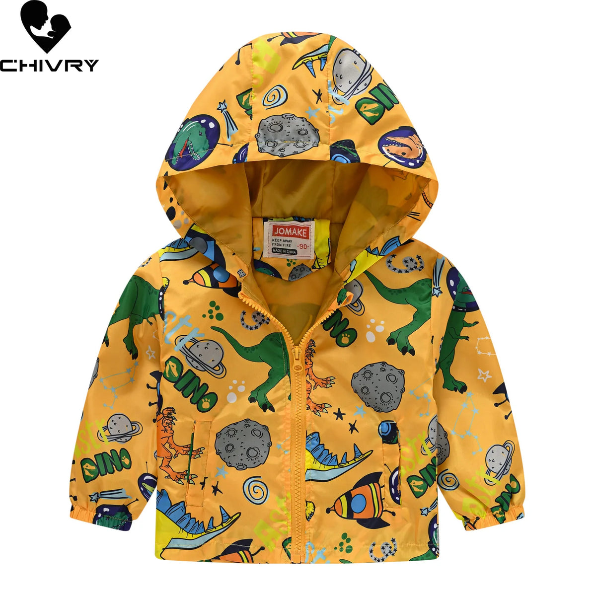 Chaqueta impermeable con capucha para niños y niñas, cortavientos con cremallera y estampado de dinosaurio de dibujos animados, a la moda, novedad