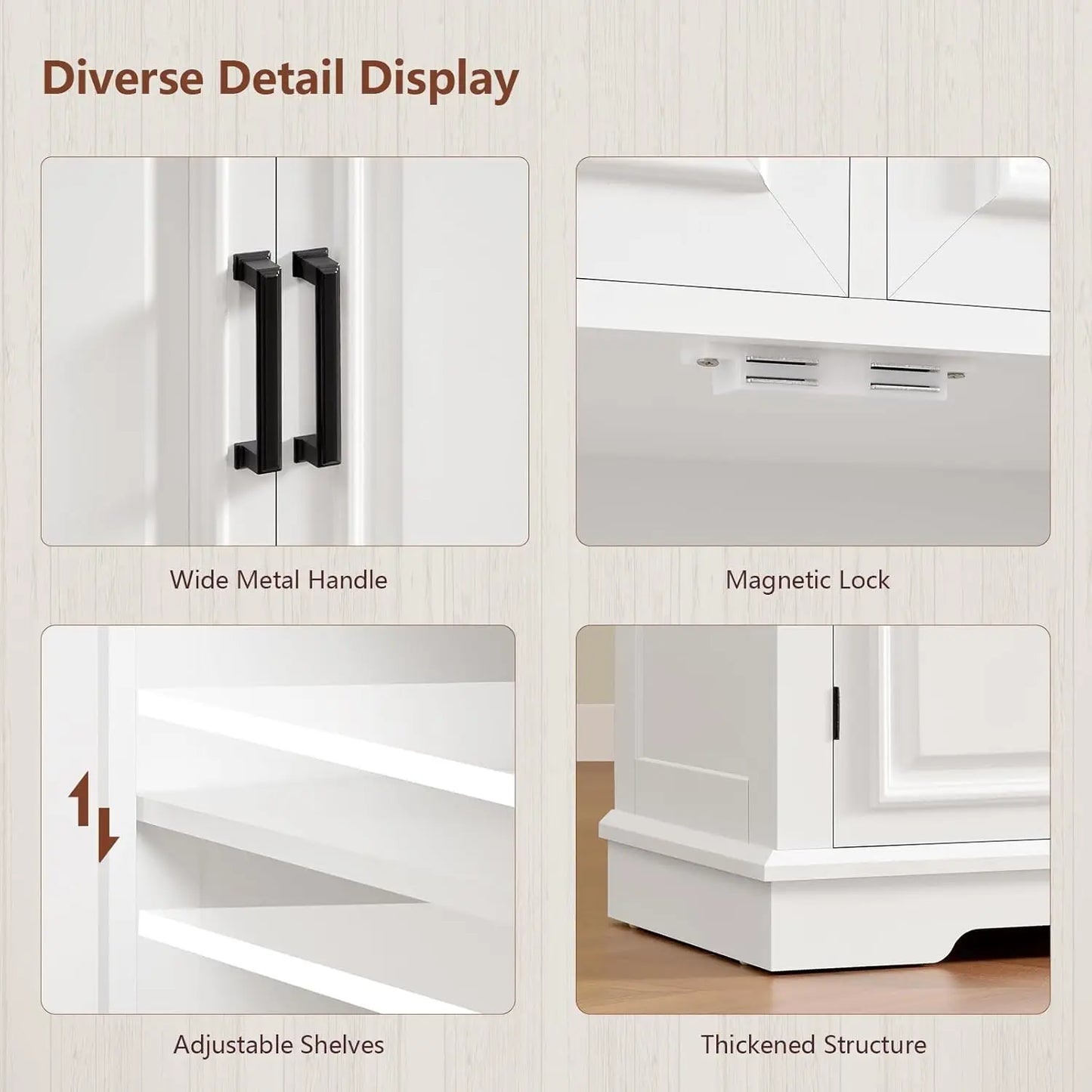 59" Large Buffet Cabinet with 4 Doors 3 Drawers Adjustable Shelves Coffee Wine Bar Storage Living Room, Customized