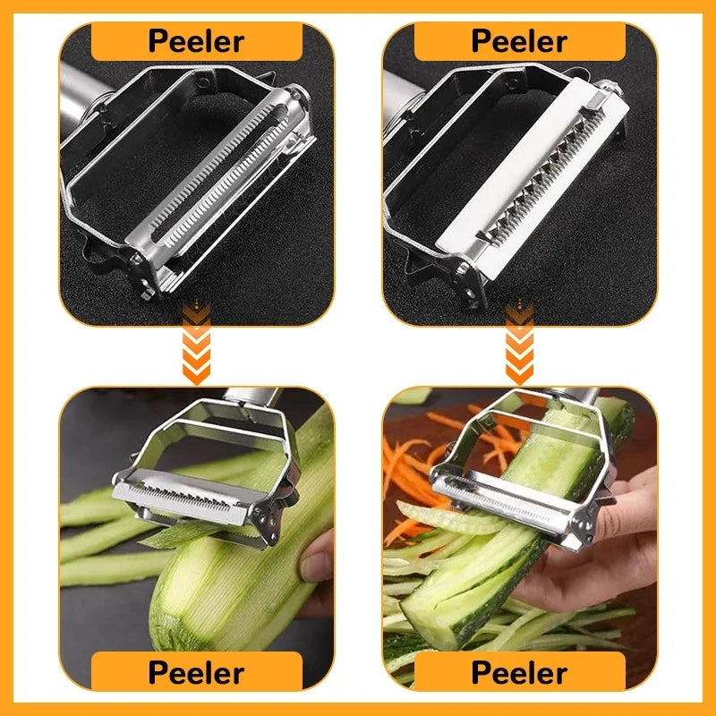 Pelador de verduras de cocina, cepillador de melón de acero inoxidable, pelador de doble cabezal, pelador de frutas y verduras multifunción para el hogar