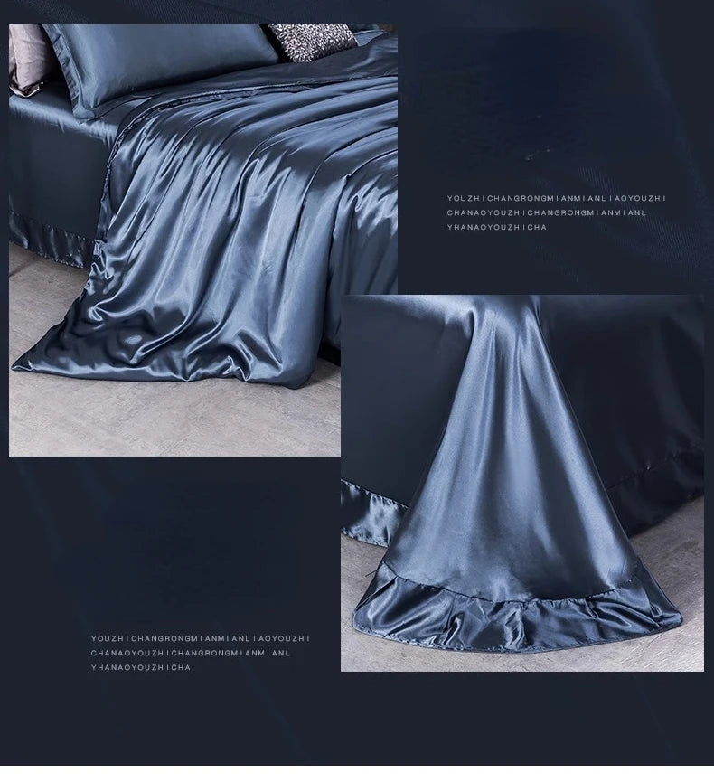 100% juegos de cama de seda pura, funda de edredón de alta gama, funda nórdica, sábanas, fundas de almohada, 4 Uds., juegos de ropa de cama de lujo Natural
