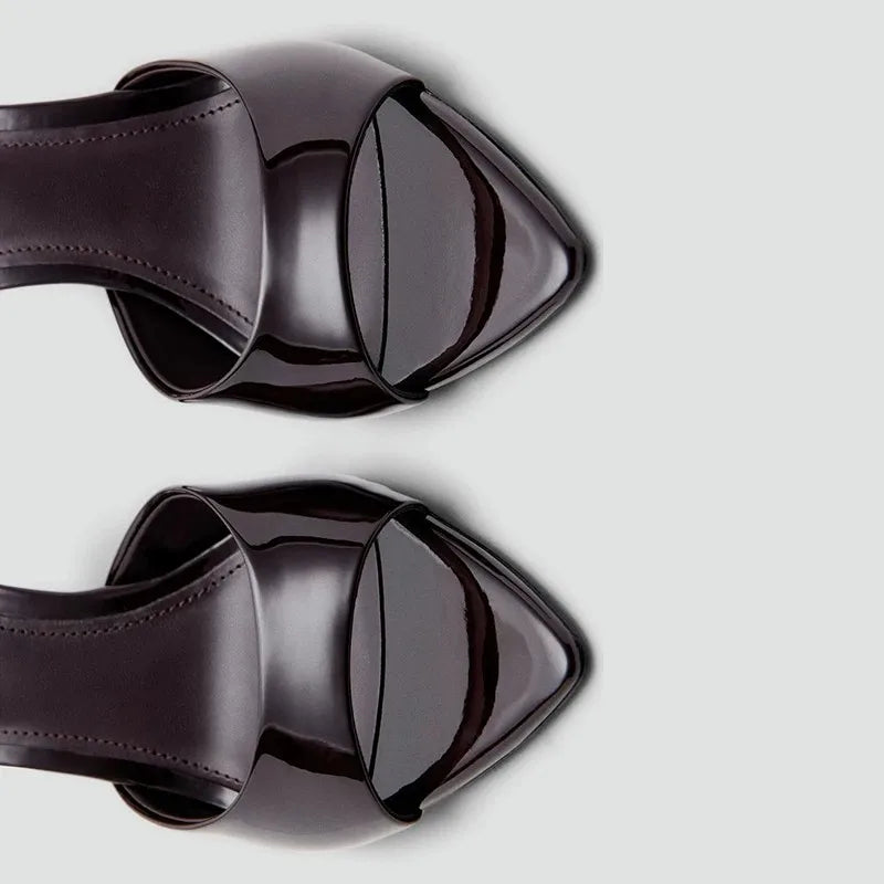 Sandalias de Tacón Alto para Mujer, Primavera-Verano 2026, Nuevas Sandalias Elegantes de Cuero Pintado, Sandalias de Tacón Alto para Uso en Exteriores