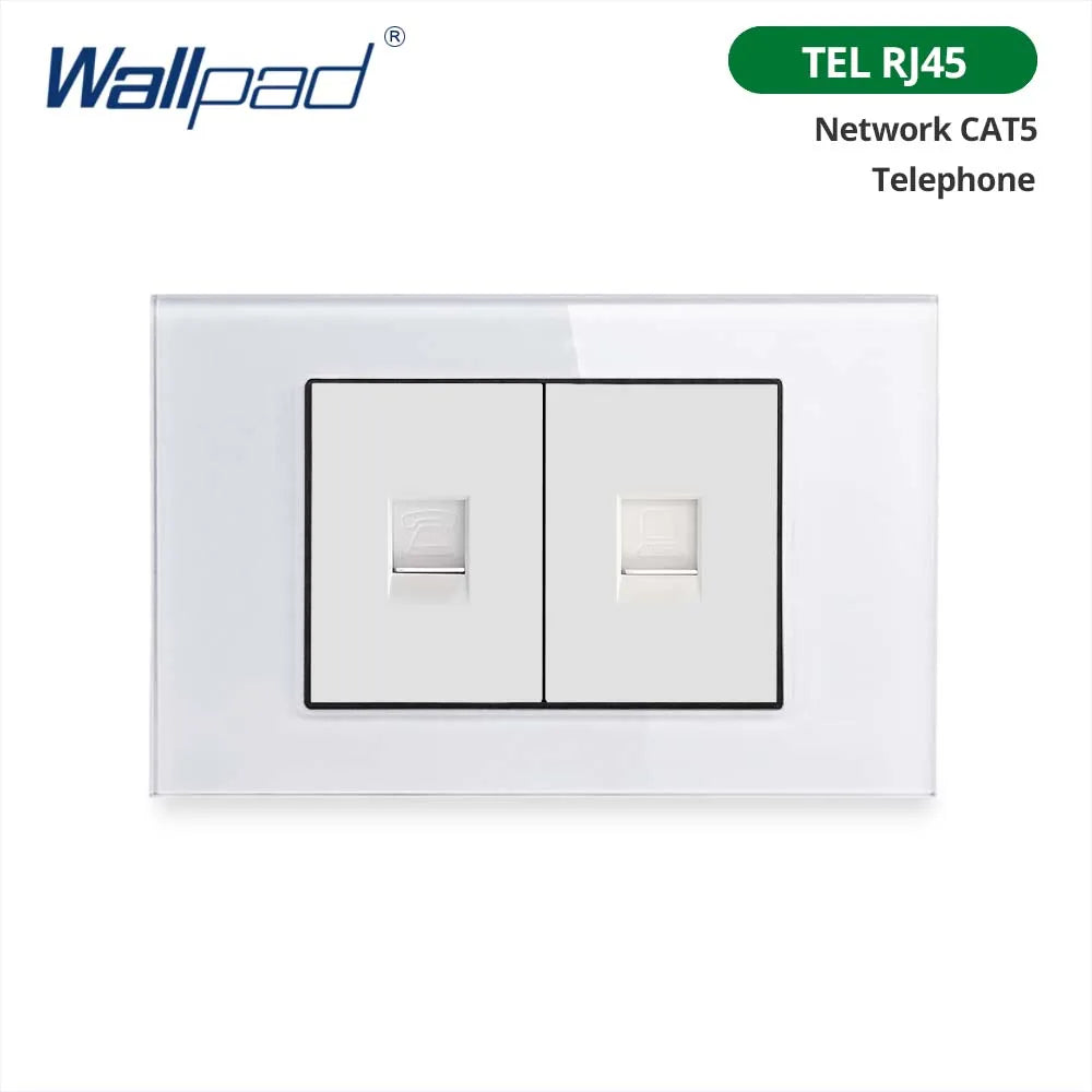 Wallpad Panel de vidrio templado blanco interruptor de luz de pared UE Reino Unido italiano Chile enchufe botón basculante 118*75mm 16A AC110-250V