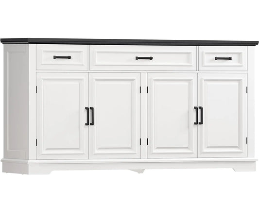 59" Large Buffet Cabinet with 4 Doors 3 Drawers Adjustable Shelves Coffee Wine Bar Storage Living Room, Customized