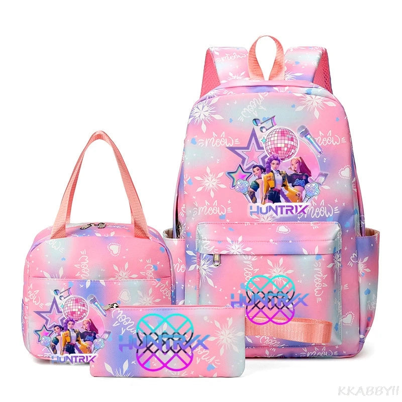 Mochila escolar KPop Demon Hunters, juego de 3 piezas, bolsa de almuerzo, estuche para lápices, regalo de regreso a la escuela para niñas, mochila de ocio, bolsas de viaje para adolescentes