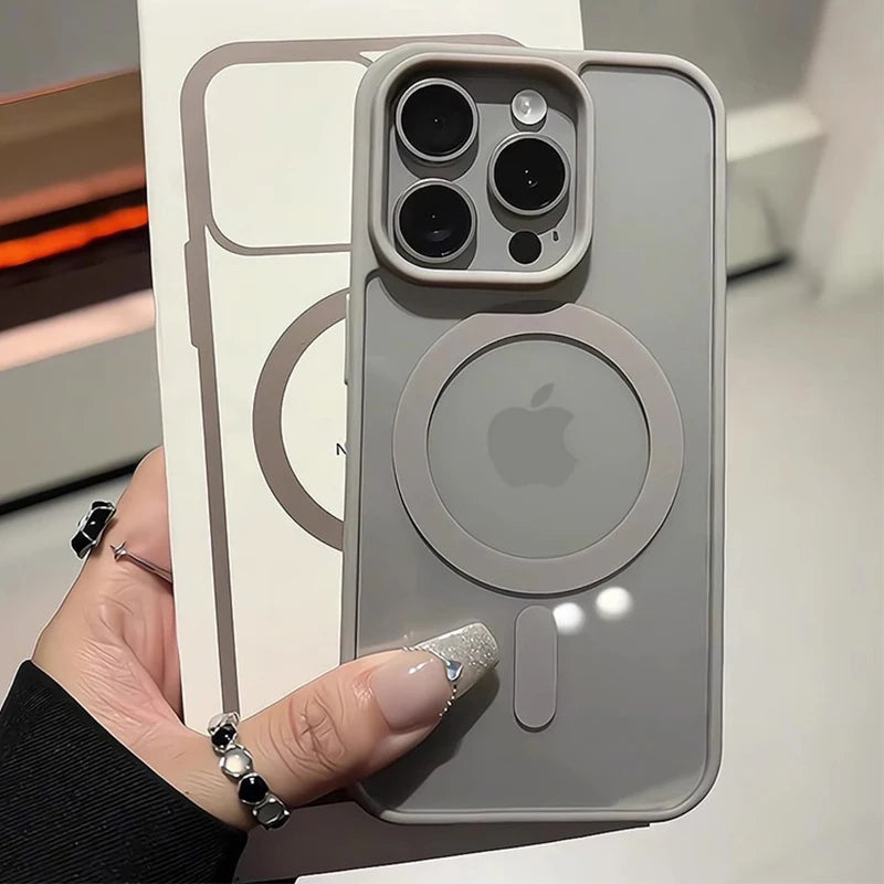 Funda de teléfono con carga magnética de titanio Natural mate para iPhone 16 15 14 13 12 11 Pro Max Plus Mini magsafe cubierta dura a prueba de golpes