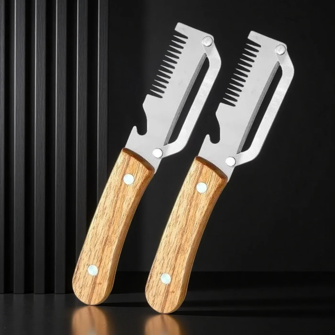 Juego de 2 peladores de cocina de acero inoxidable con mango de madera para pelar y cortar frutas y verduras, herramienta de cocina